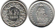 монета Швейцария 1/2 франка 1920