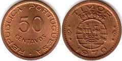 монета Тимор 50 сентаво 1970
