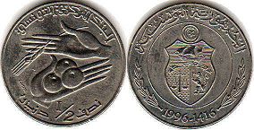 монета Тунис 1/2 динара 1996