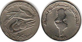 монета Тунис 1/2 динара 1990