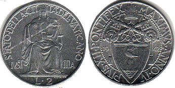 монета Ватикан 2 лиры 1942