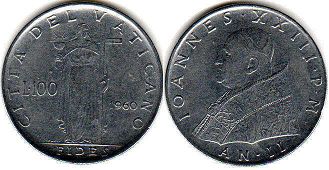 монета Ватикан 100 лир 1960