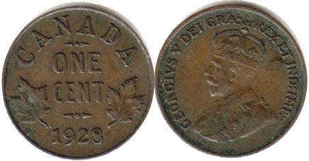 монета Канада монета 1 цент 1928