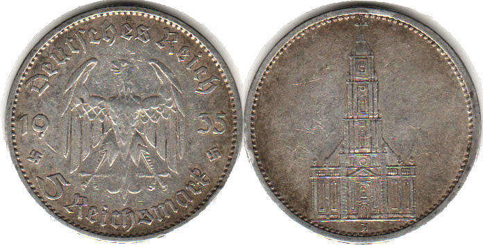 монета Nazi Germany 5 mark 1935