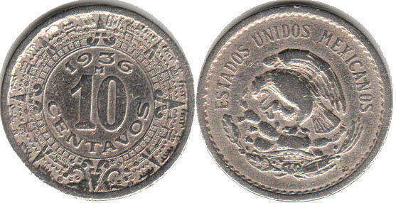 Мексика монета 10 сентаво 1936
