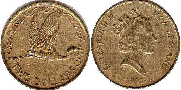монета Новая Зеландия 2 доллара 1991