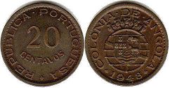 монета Ангола 20 сентаво 1948