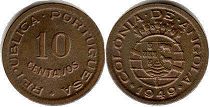 монета Ангола 10 сентаво 1949