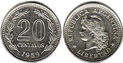монета Аргентина 20 сентаво 1959