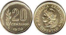 монета Аргентина 20 сентаво 1970