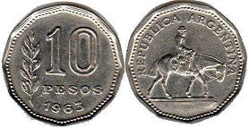 монета Аргентина 10 песо 1963