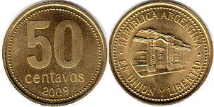 монета Аргентина 50 сентаво 2009