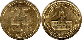 монета Аргентина 25 сентаво 2009