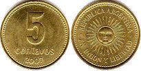монета Аргентина 5 сентаво 2007
