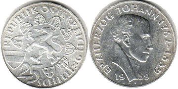 монета Австрия 25 шиллингов 1959