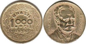 монета Бразилия 1000 рейс 1939