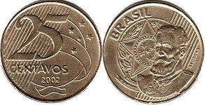 монета Бразилия 25 сентаво 2002