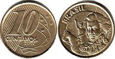 монета Бразилия 10 сентаво 2002