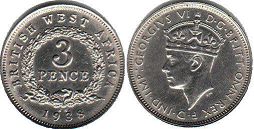 монета Британская Западная Африка 3 пенса 1938