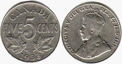 монета Канада 5 центов 1933