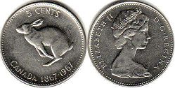 Канада юбилейная монета 5 центов 1967