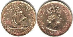 монета Британские Карибcкие Территории 5 центов 1965