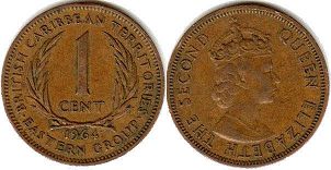 монета Британские Карибcкие Территории 1 цент 1964
