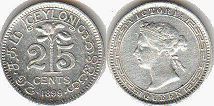 монета Цейлон 25 центов 1899