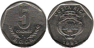 монета Коста-Рика 5 колонов 1993