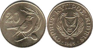 монета Кипр 20 центов 1985