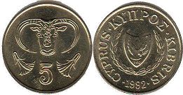 монета Кипр 5 центов 1992
