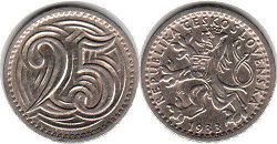 монета Чехословакия 25 геллеров 1933