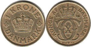 монета Дания 1 крона 1926