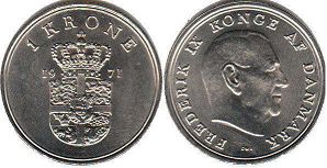 монета Дания 1 крона 1971