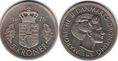 монета Дания 5 крон 1976
