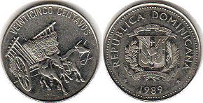 монета Доминиканская Республика 25 сентаво 1989