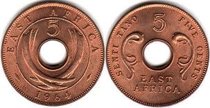 монета Восточная Африка 5 центов 1964