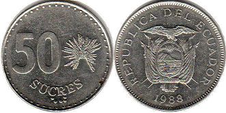 монета Эквадор 50 сукре 1988