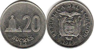 монета Эквадор 20 сукре 1988