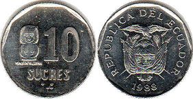 монета Эквадор 10 сукре 1988