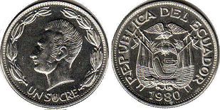 монета Эквадор 1 сукре 1980