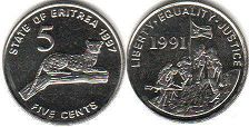 монета Эритрея 5 центов 1997