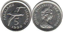 монета Фолклендские Острова 5 пенсов 1998