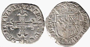 монета Наварра 1/4 экю 1600