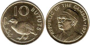 монета Гамбия 10 бутутов 1971