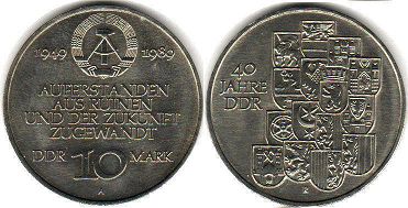 монета ГДР 10 марок 1989