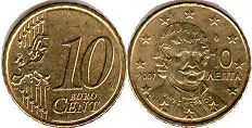монета Греция 10 евро центов 2007