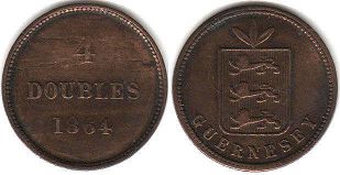 монета Гернси 4 дубля 1864