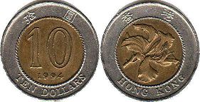 монета Гонконг 10 долларов 1994