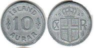монета Исландия 10 аурар 1942